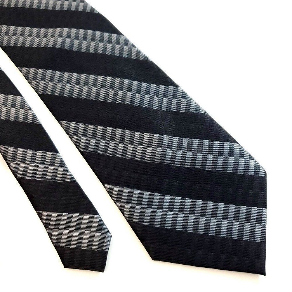Croft & Barrow Black Gray Geometric Woven Silk Tie